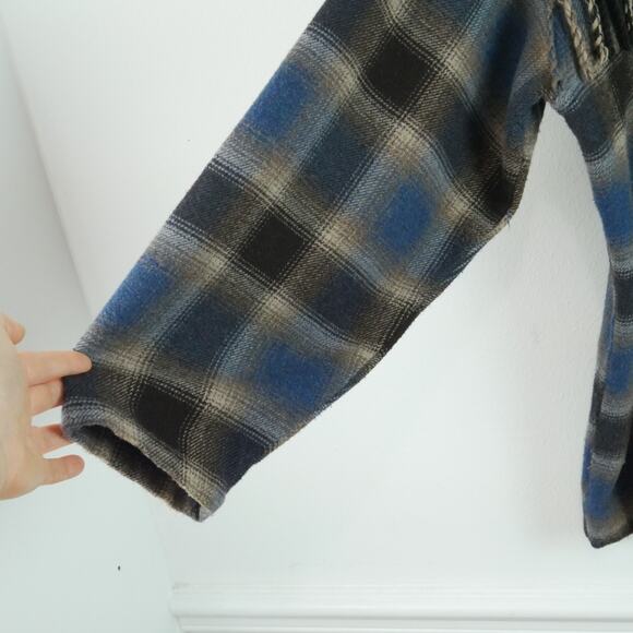 Vintage Large Shacket Oversized Western Shadow Plaid Fringe 90s Wool Blend - Picture 8 of 10